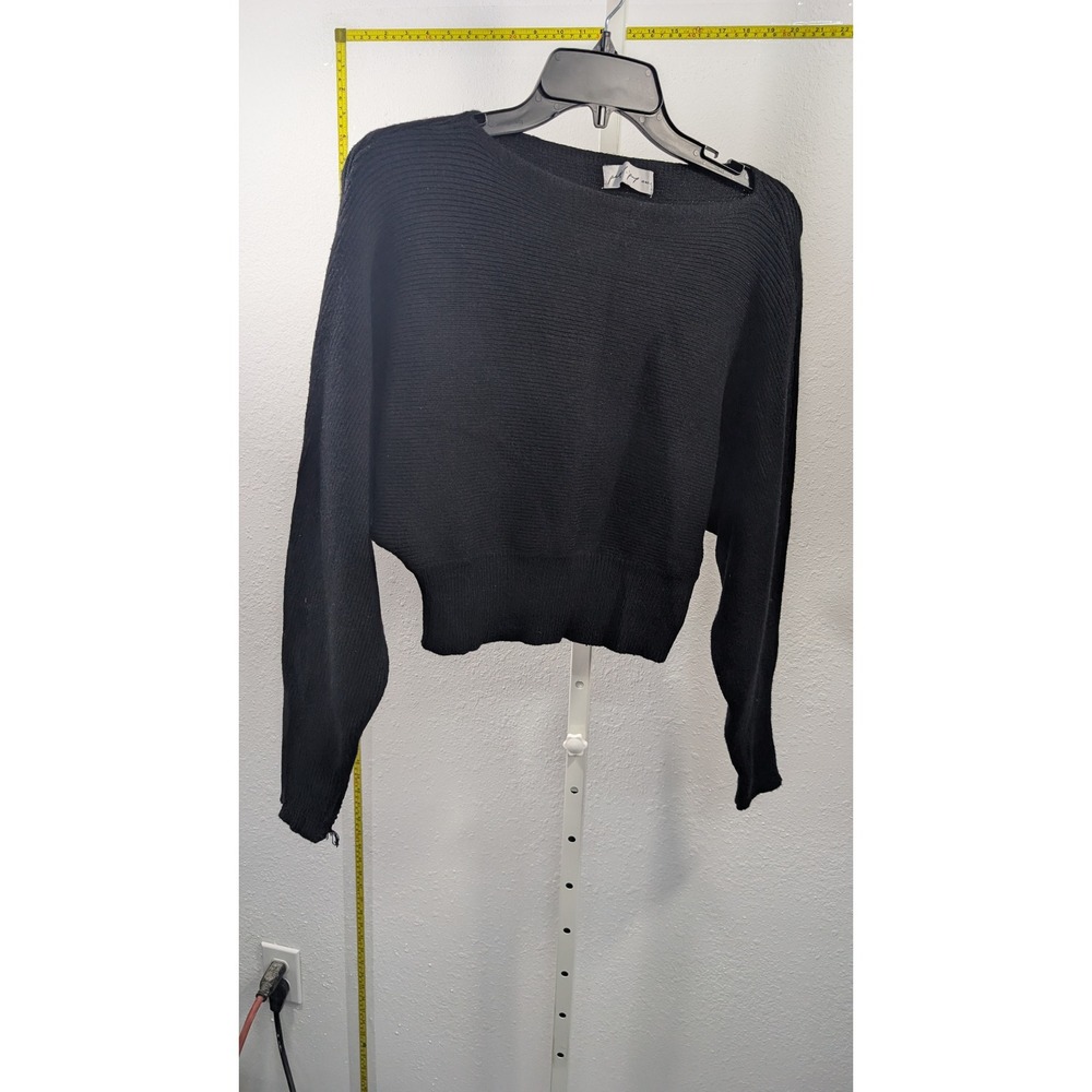 Petal + Pup Black Ribbed Knit Cropped Dolman Sleeve Sweater Boat Neck Womens M/L